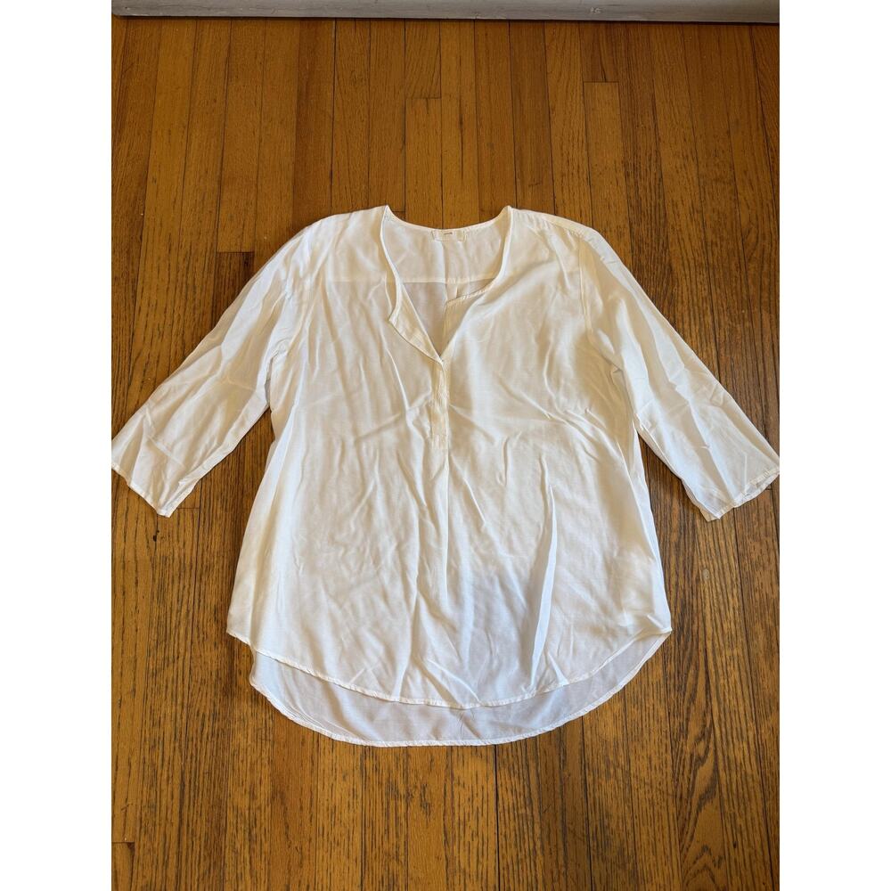 CP Shades Blouse Womens Medium White Rayon Silk Blend Tunic Split Neck Made USA